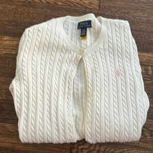 Ralph Lauren white cable knit cardigan sweater girl size large 12/14